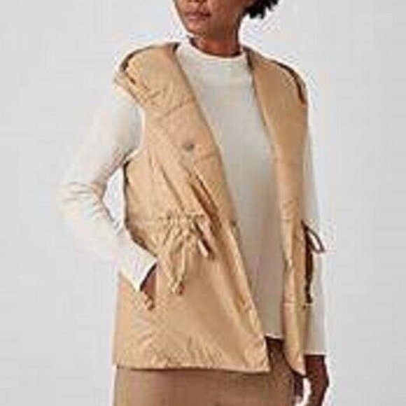NWT Eileen Fisher Honey EGGSHELL RECYCLED NYLON HOODED VEST